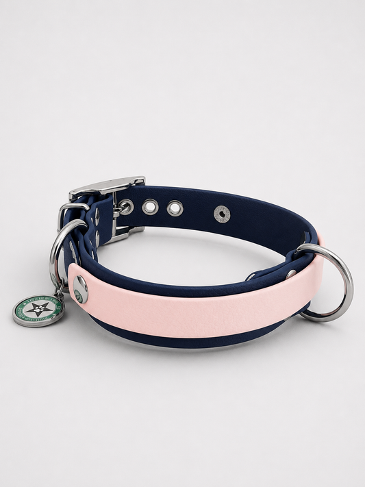 Collier modulable pour chien en TPU bleu nuit avec bande amovible colorée rose