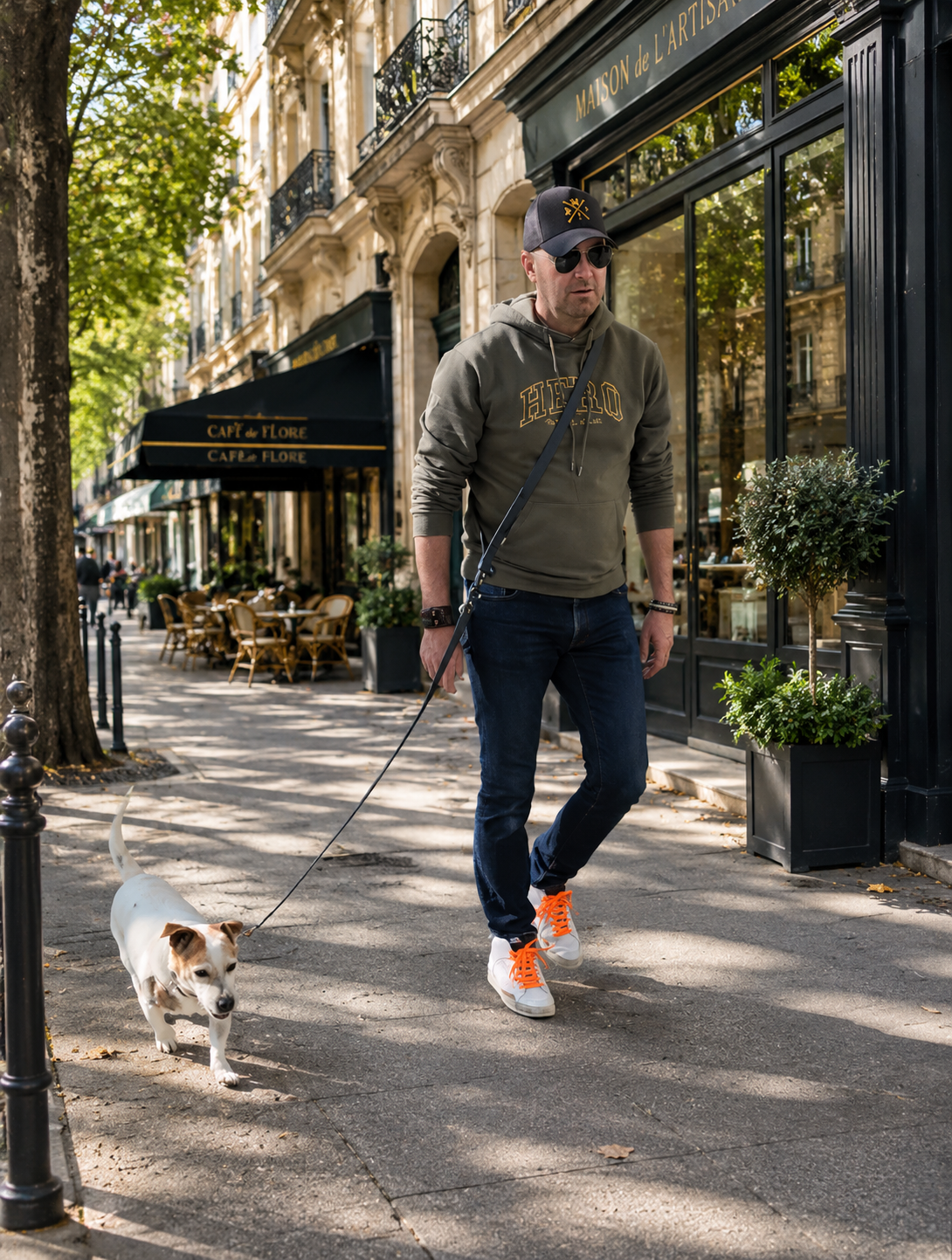 Laisse bandoulière chien bleu nuit 25mm TPU waterproof balade dans paris, faite main à Marseille — l'Atelier du Chien Français