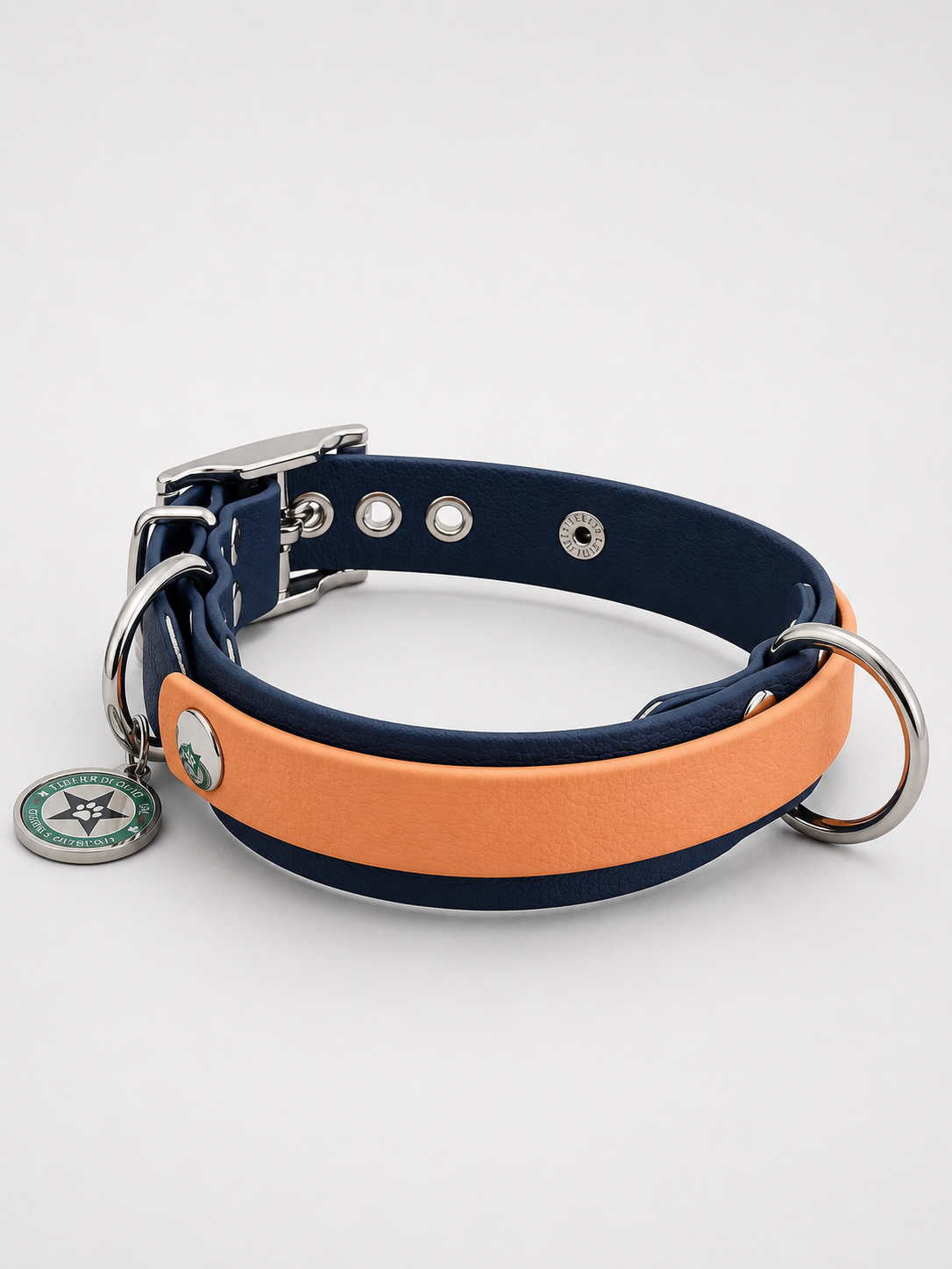 Collier modulable pour chien en TPU  bleu nuit avec bande amovible colorée caramel