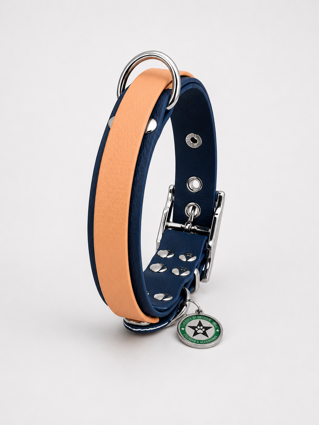 Collier modulable pour chien en TPU  bleu nuit avec bande amovible colorée caramel