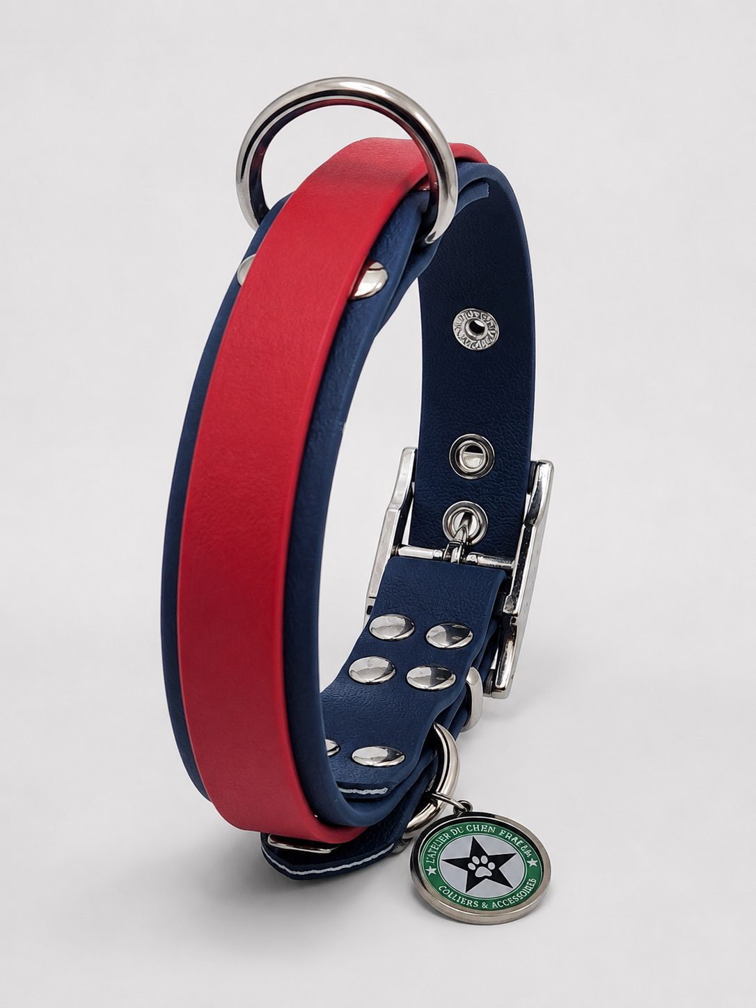 Collier modulable pour chien en TPU  bleu nuit avec bande amovible colorée rouge cerise