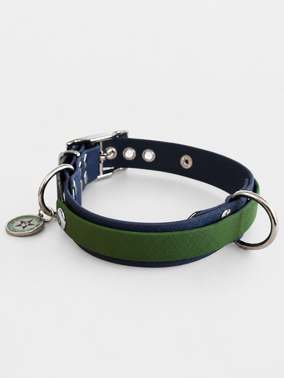 Collier modulable pour chien en TPU  bleu nuit avec bande amovible colorée vert olive