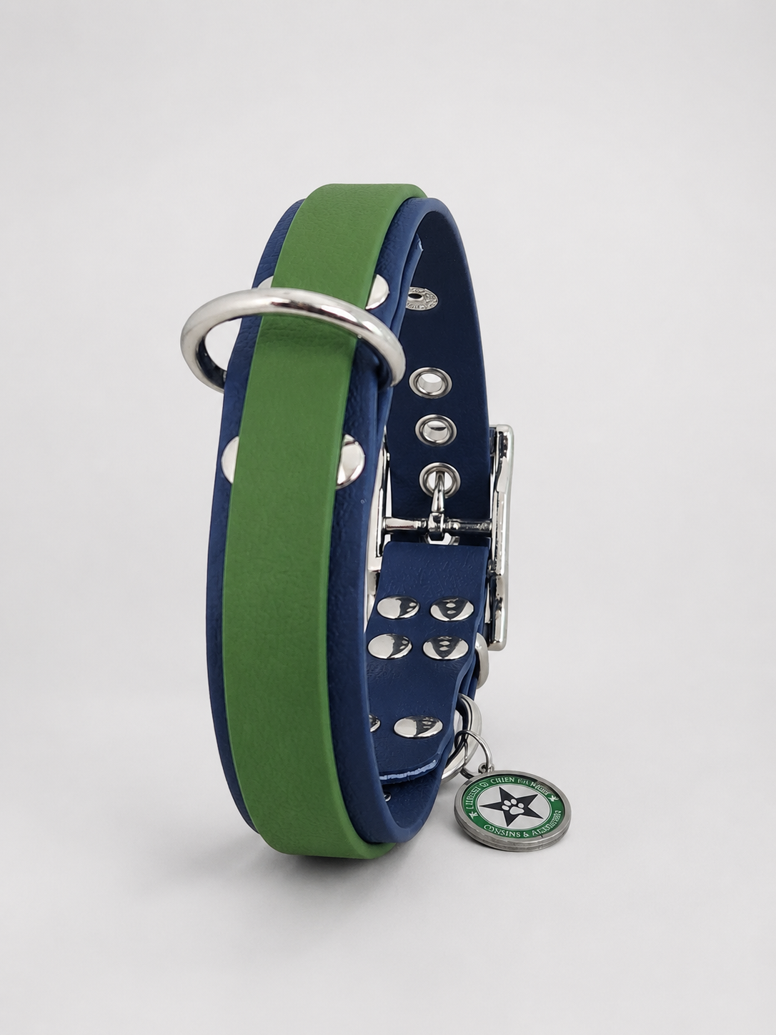 Collier modulable pour chien en TPU  bleu nuit avec bande amovible colorée vert olive