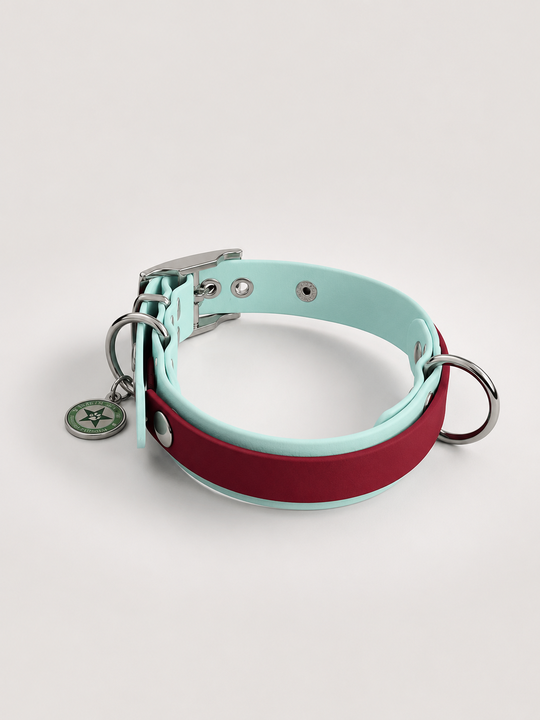 Collier modulable pour chien en TPU bleu pastel avec bande amovible colorée rouge cerise