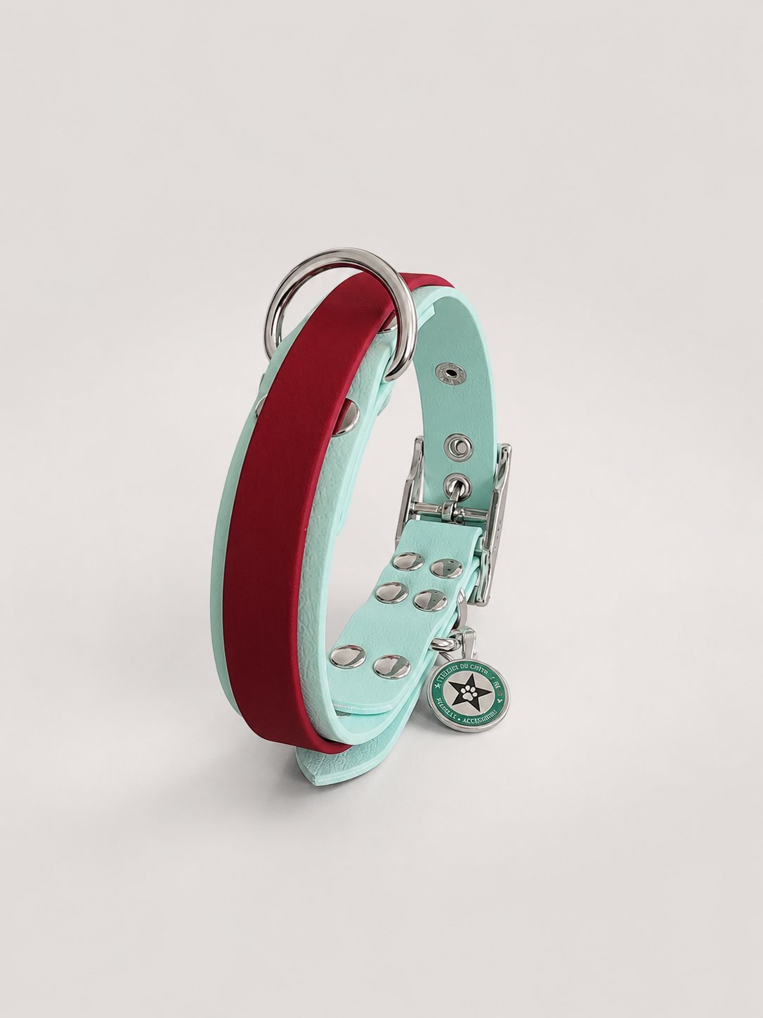 Collier modulable pour chien en TPU bleu pastel avec bande amovible colorée rouge cerise