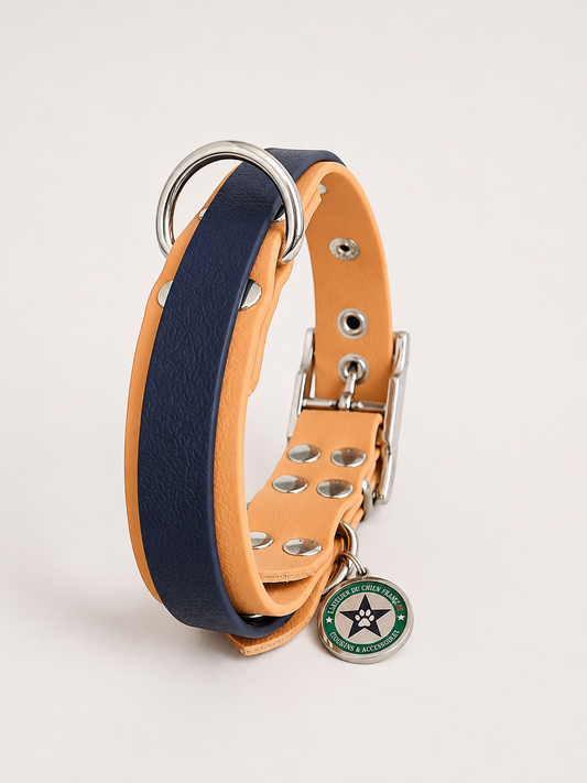Collier modulable pour chien en TPU caramel avec bande amovible colorée bleu nuit