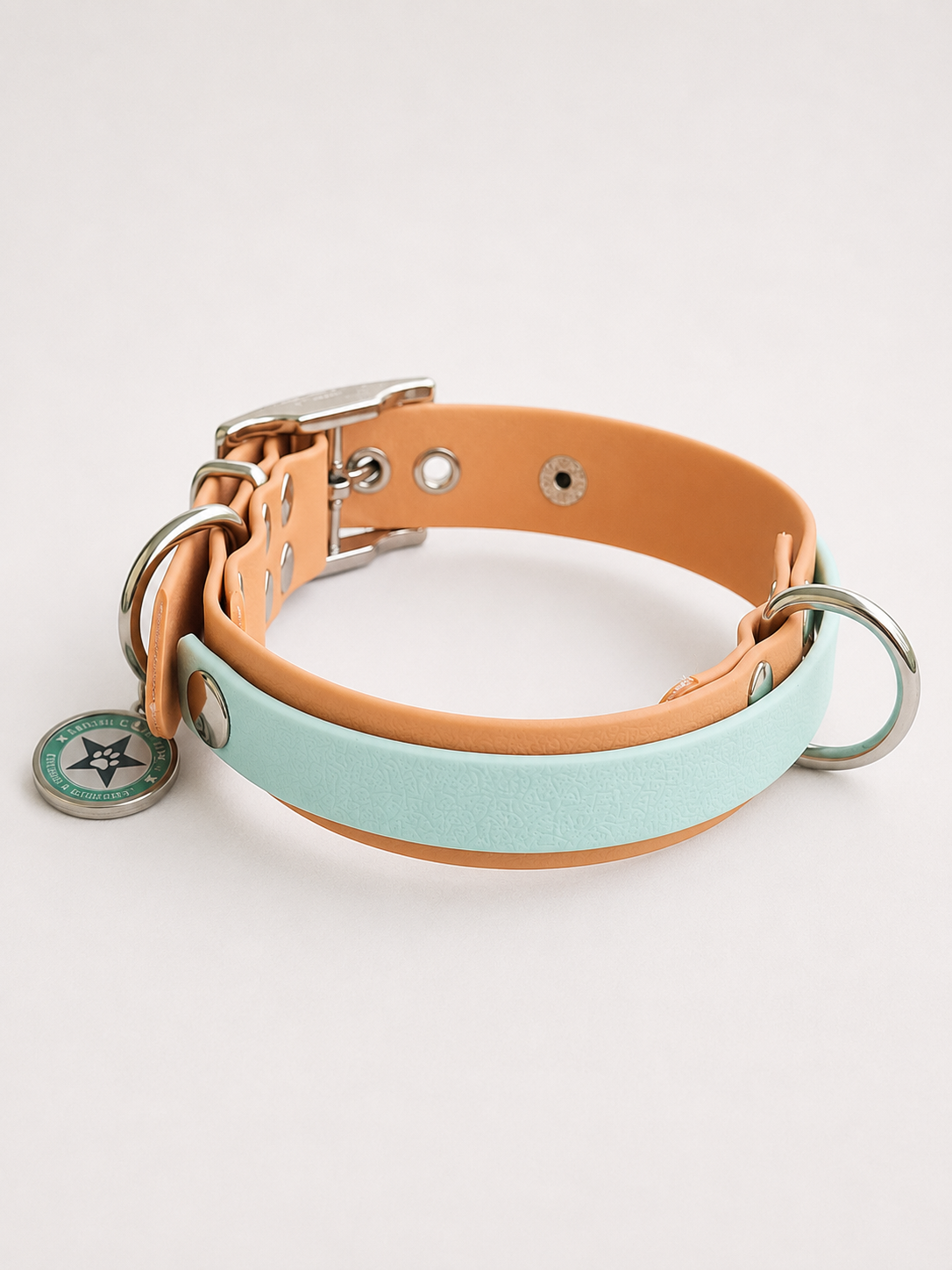 Collier modulable pour chien en TPU caramel avec bande amovible colorée bleu pastel