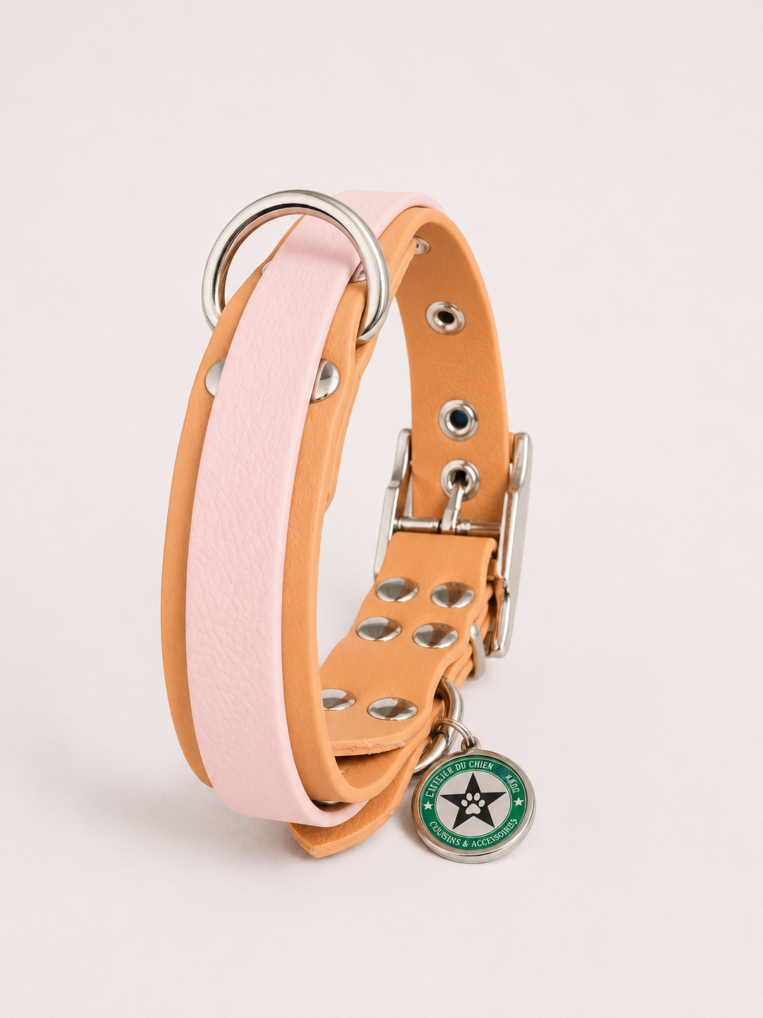 Collier modulable pour chien en TPU caramel avec bande amovible colorée rose