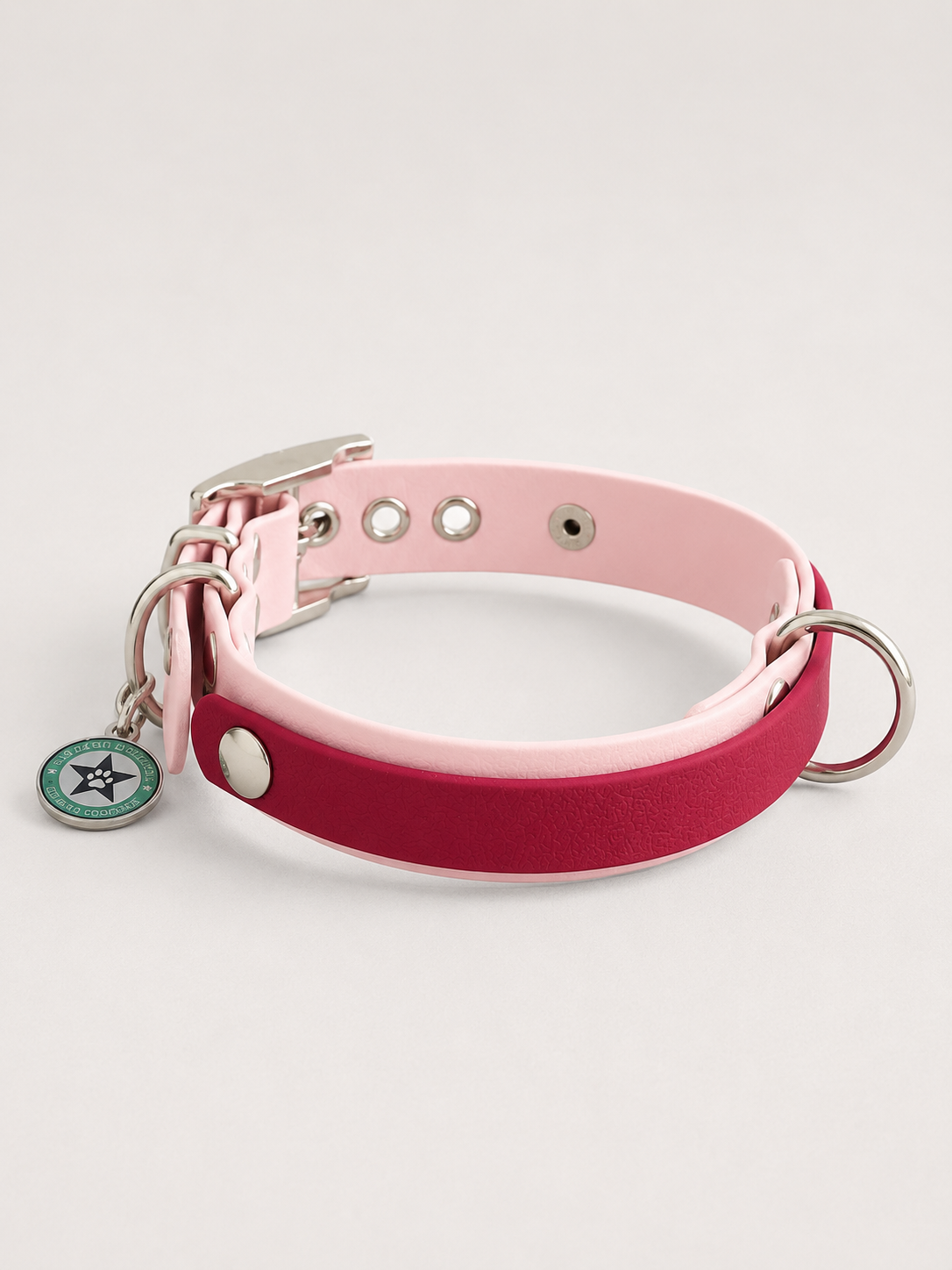 Collier modulable pour chien en TPU rose avec bande amovible colorée rouge olive
