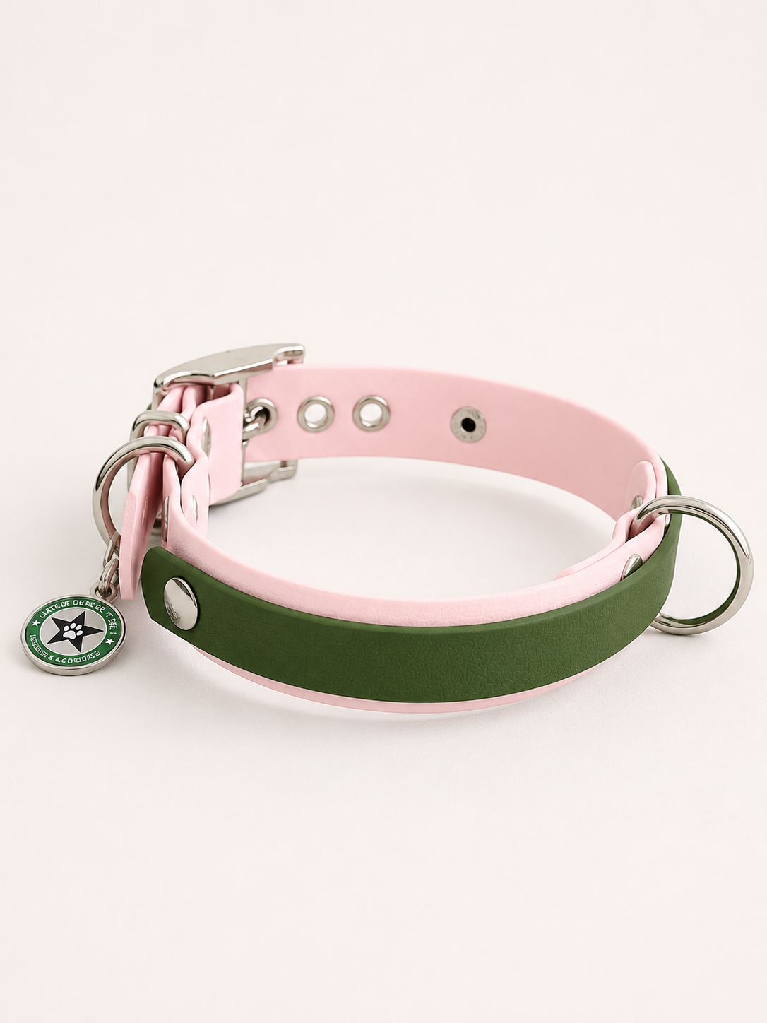 Collier modulable pour chien en TPU rose avec bande amovible colorée vert olive