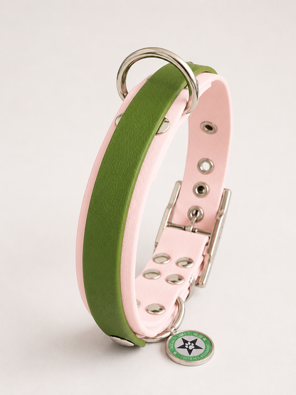 Collier modulable pour chien en TPU rose avec bande amovible colorée vert olive