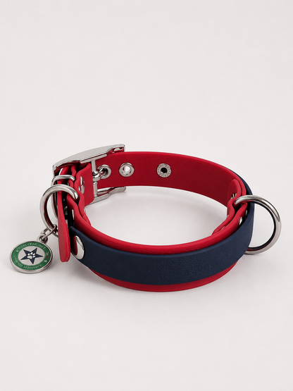 Collier modulable pour chien en TPU rouge cerise avec bande amovible colorée bleu nuit