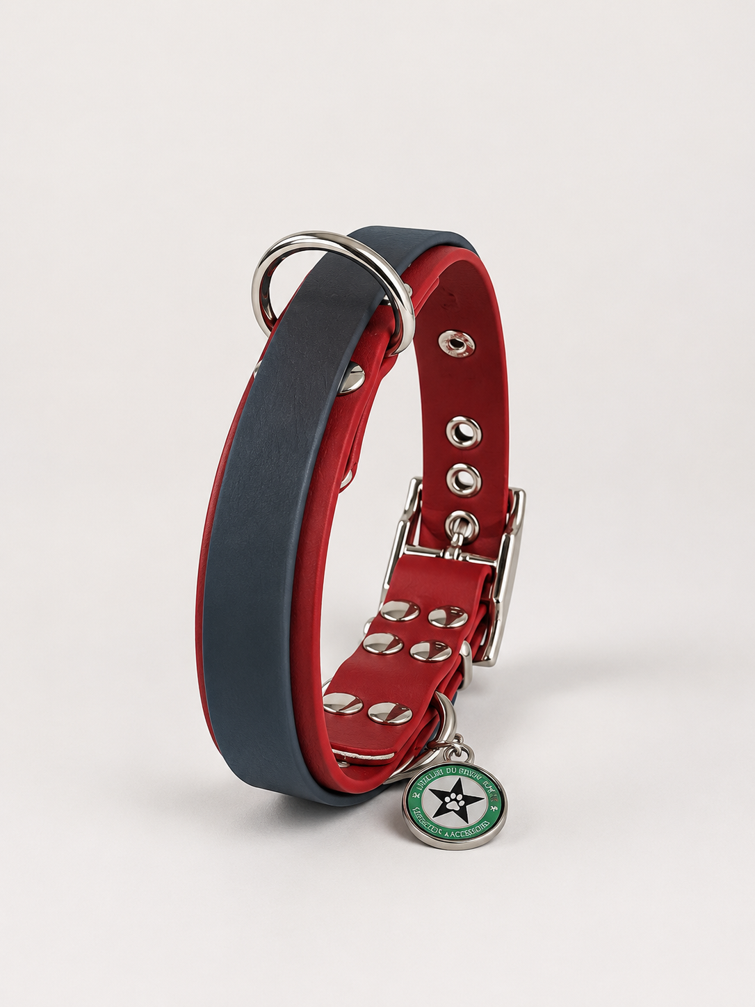 Collier modulable pour chien en TPU rouge cerise avec bande amovible colorée bleu nuit