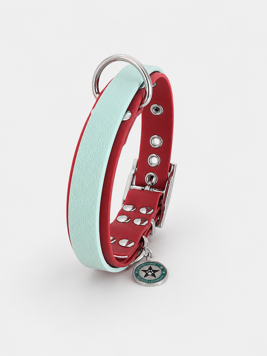 Collier modulable pour chien en TPU rouge cerise avec bande amovible colorée bleu pastel