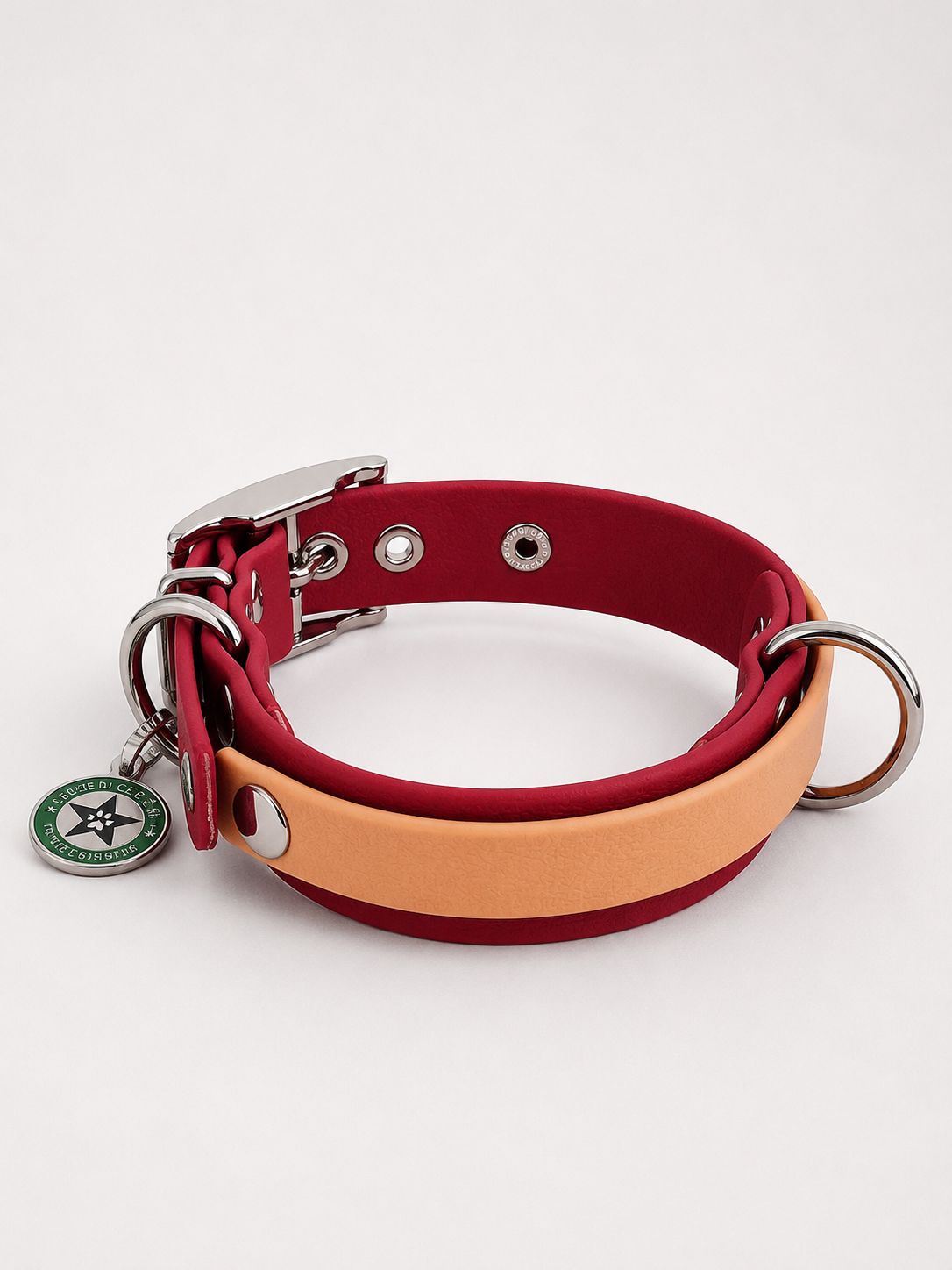 Collier modulable pour chien en TPU rouge cerise avec bande amovible colorée caramel