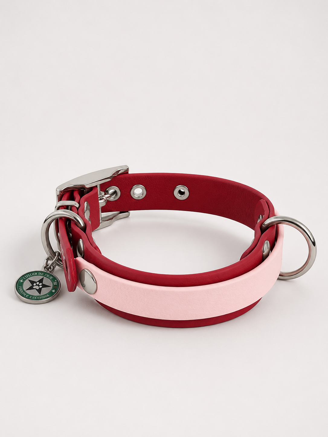 Collier modulable pour chien en TPU rouge cerise avec bande amovible colorée rose