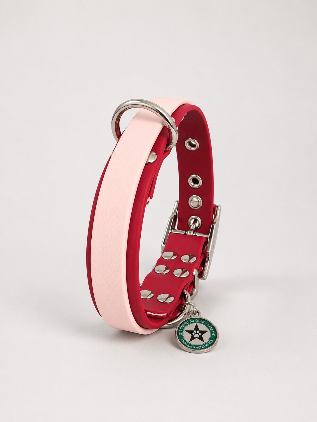 Collier modulable pour chien en TPU rouge cerise avec bande amovible colorée rose
