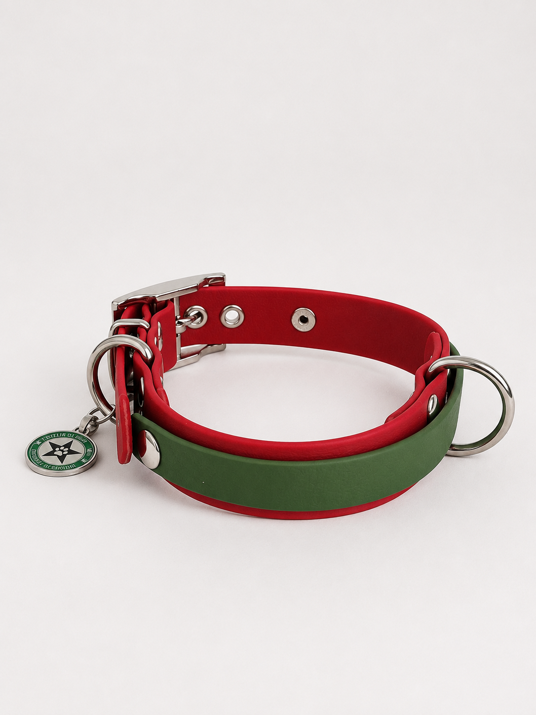 Collier modulable pour chien en TPU rouge cerise avec bande amovible colorée vert olive