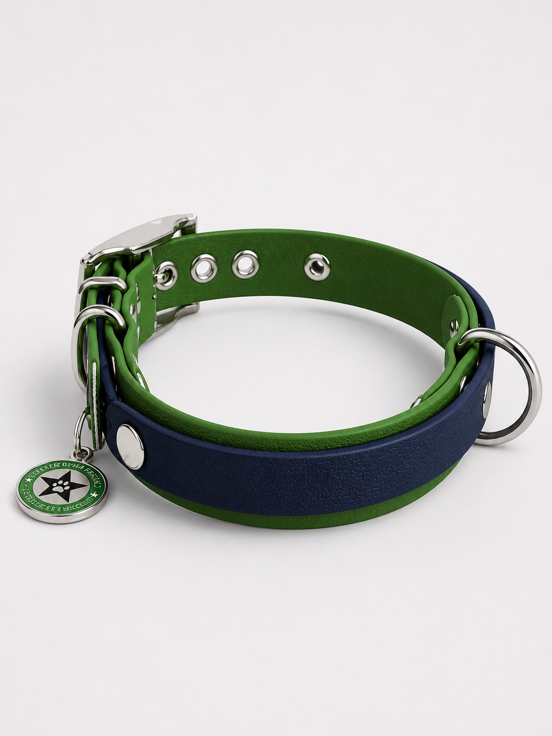 Collier modulable pour chien en TPU vert olive avec bande amovible colorée  bleu nuit 