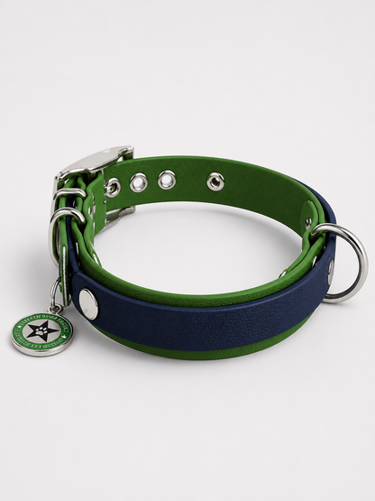 Collier modulable pour chien en TPU vert olive avec bande amovible colorée  bleu nuit 
