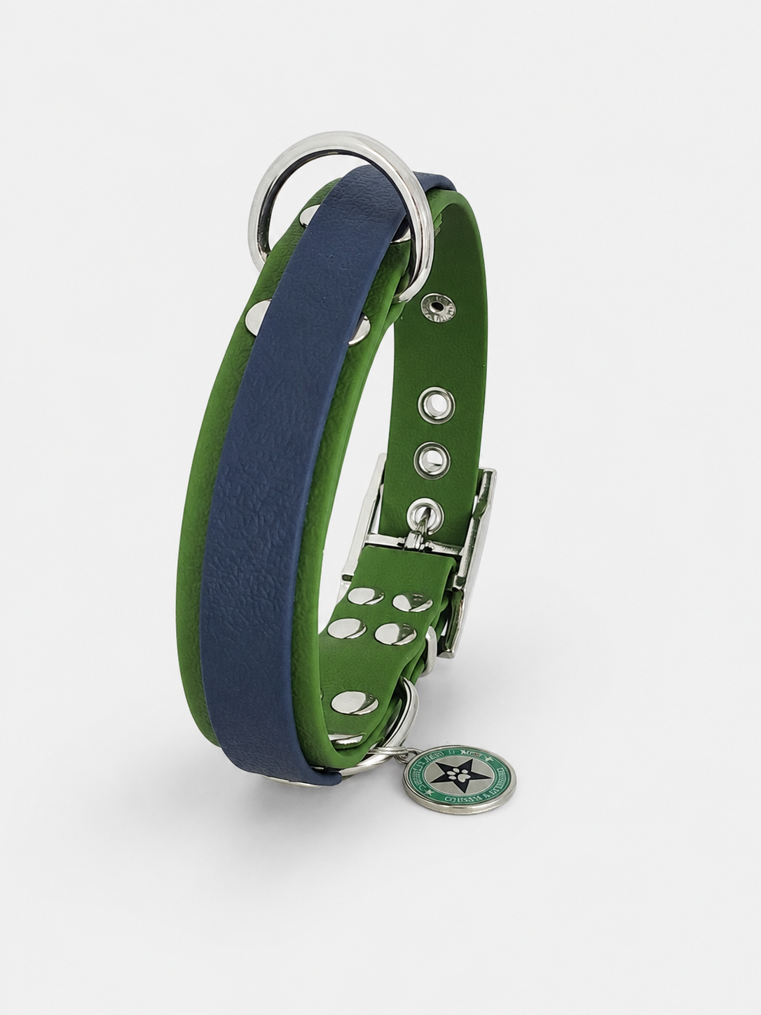 Collier modulable pour chien en TPU vert olive avec bande amovible colorée  bleu nuit 