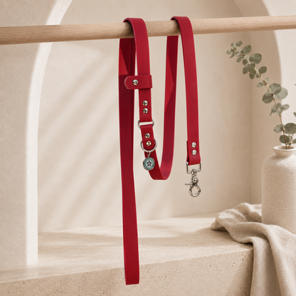 Laisse bandoulière chien rouge cerise 25mm TPU waterproof faite main à Marseille — l'Atelier du Chien Français