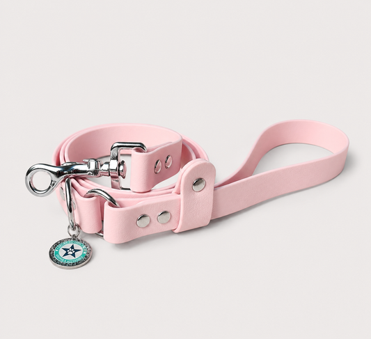 Laisse classique pour chien rose baby pink 25mm waterproof fait main à Marseille — l'Atelier du Chien Français