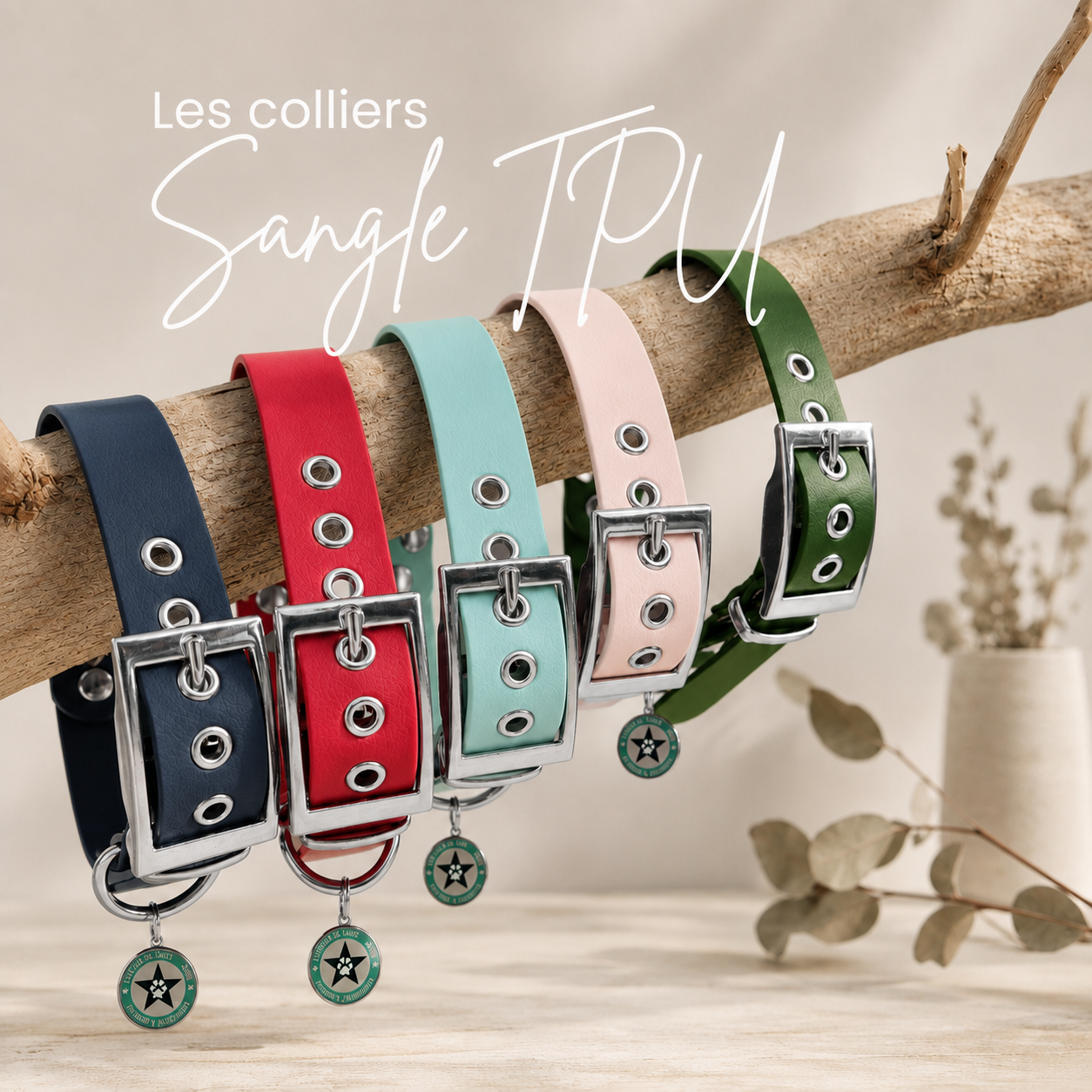 Collier pour chien collection unie waterproof fait main à Marseille — L'Atelier du Chien Français