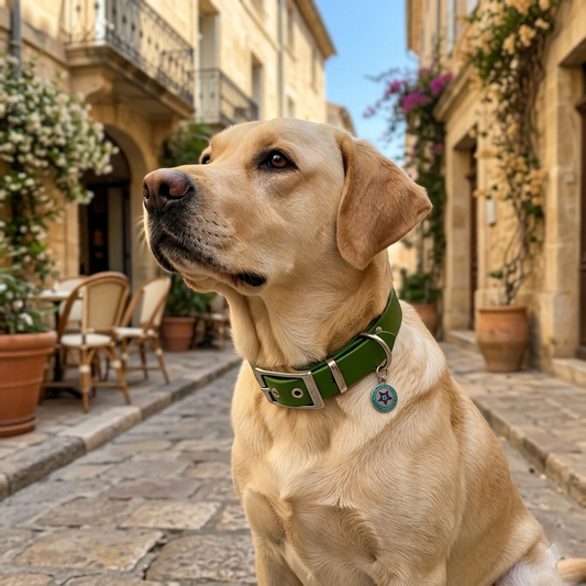 Collier pour chien labrador vert olive 25mm waterproof fait main à Marseille — L'Atelier du Chien Français
