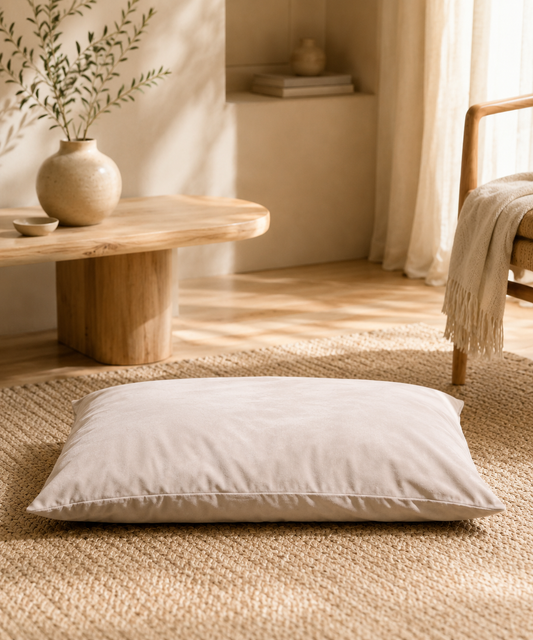 Coussin signature "lili" Taupe pour chien compactable lavable  fait main à Marseille — L'Atelier du Chien Français