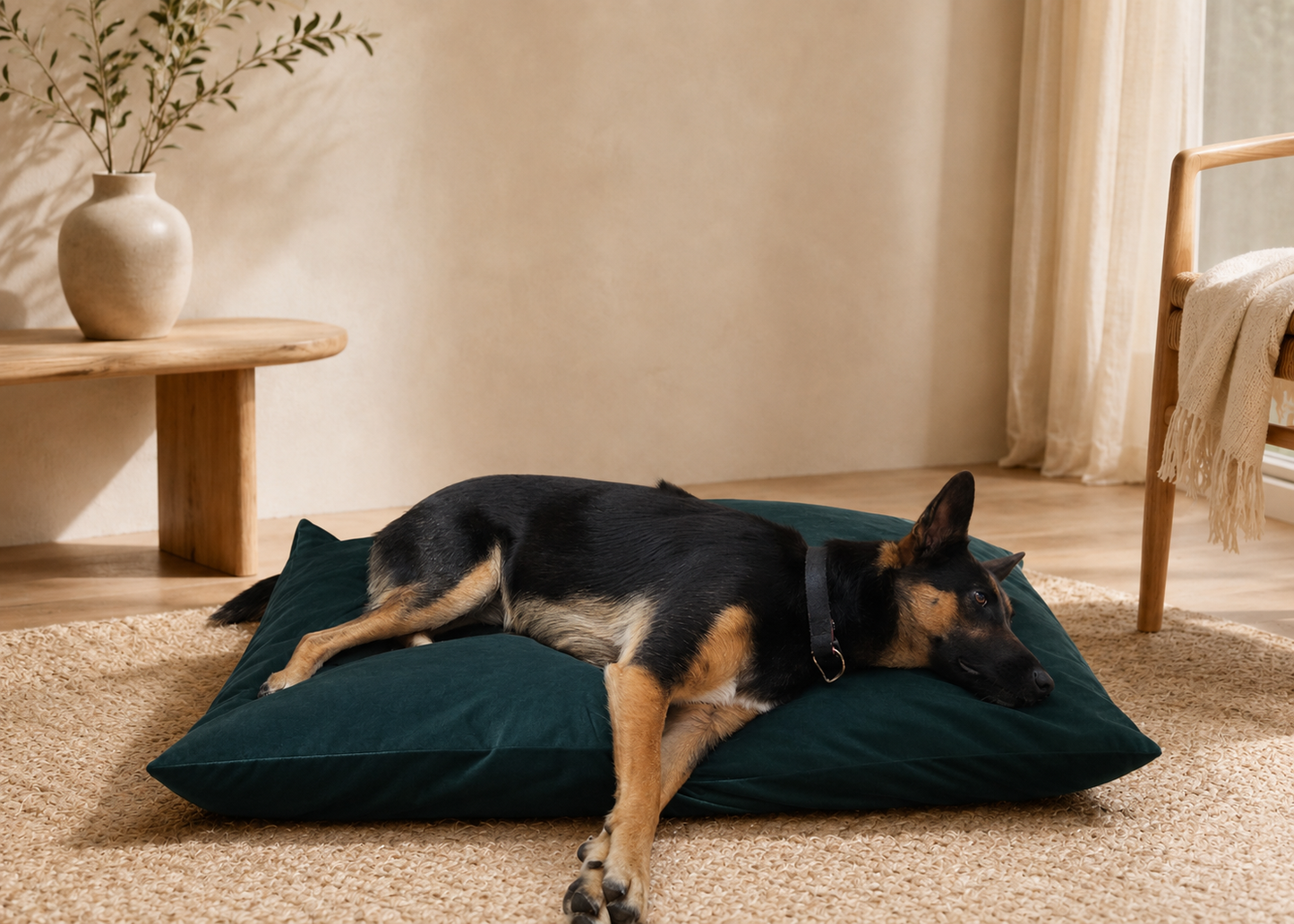 Coussin signature "lili" vert sapin pour chien malinois compactable lavable  fait main à Marseille — L'Atelier du Chien Français