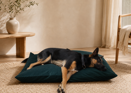 Coussin signature "lili" vert sapin pour chien malinois compactable lavable  fait main à Marseille — L'Atelier du Chien Français