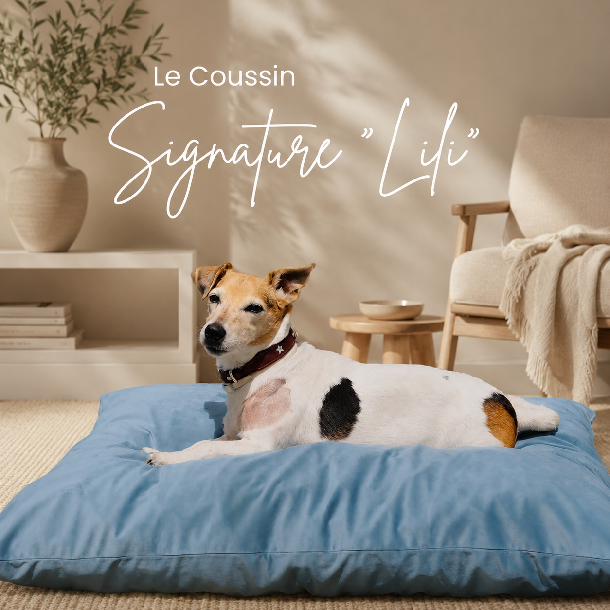 Coussin signature "lili" pour chien compactable lavable  fait main à Marseille — L'Atelier du Chien Français