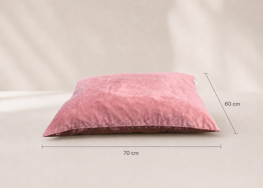 Housse de rechange officielle couleur bois de rose en 70cm par 60cm pour le Coussin Signature "Lili" L'atelier du Chien Français. Velours premium fait main à Marseille