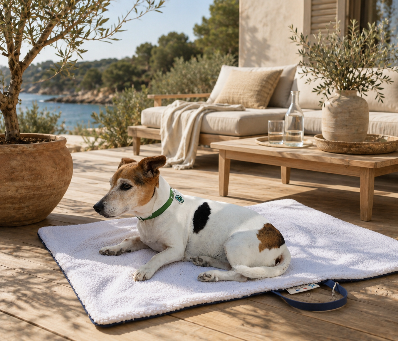 Tapis de voyage pour chien bleu, idéal pour partir en vacance, fait main à Marseille — l'Atelier du Chien Français