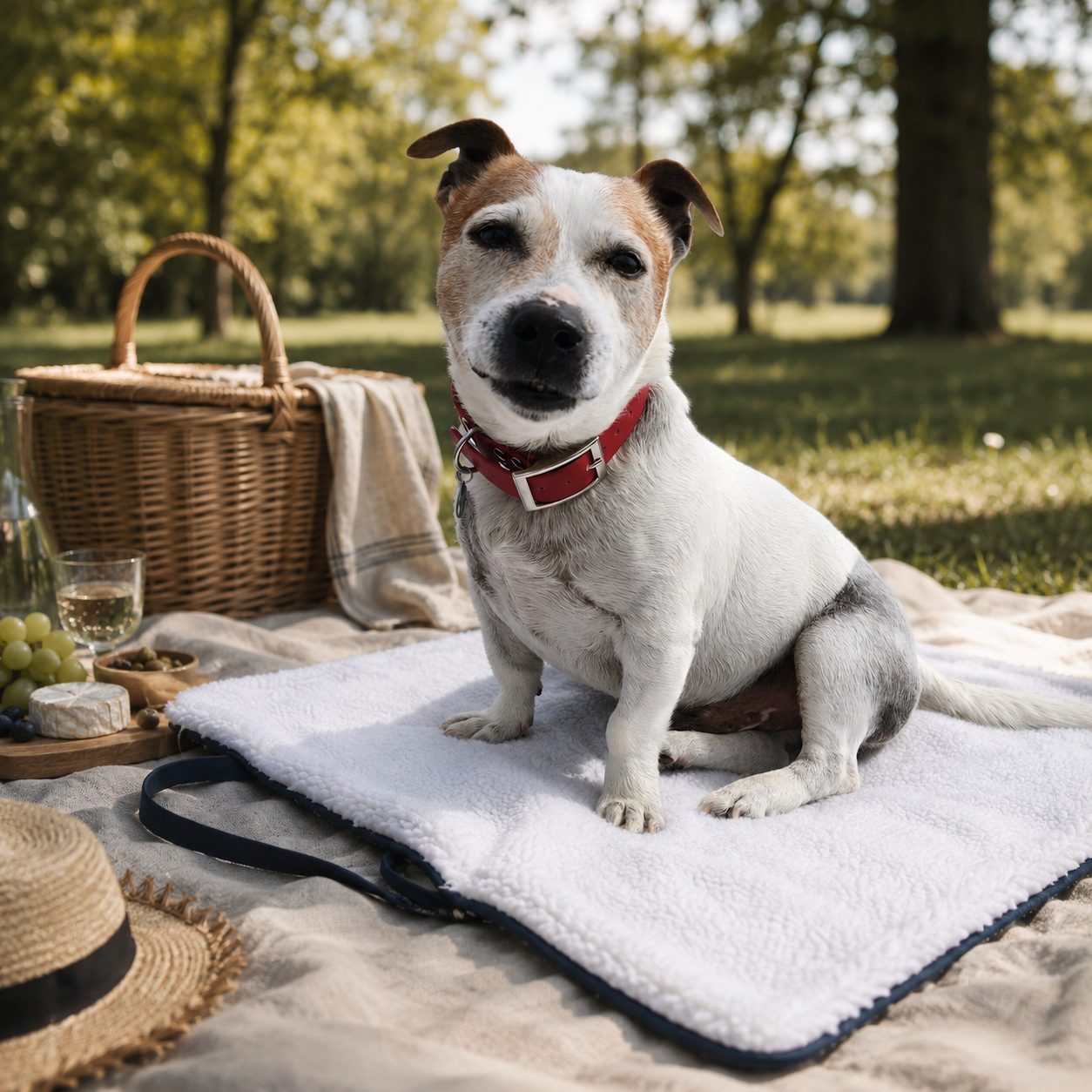 Tapis de voyage pour chien bleu, idéal pour le pic-nique,  fait main à Marseille — l'Atelier du Chien Français