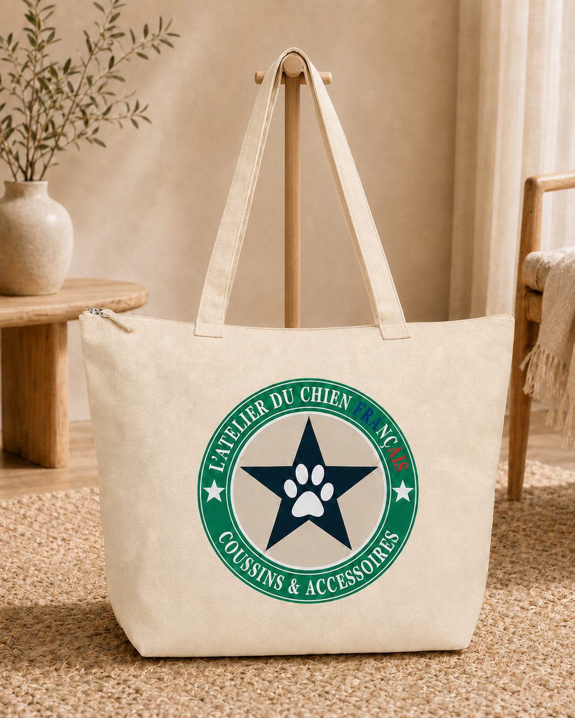 Tote bag de transport du coussin signature "Lili" pour chien -  fait main à Marseille — l'Atelier du Chien Français